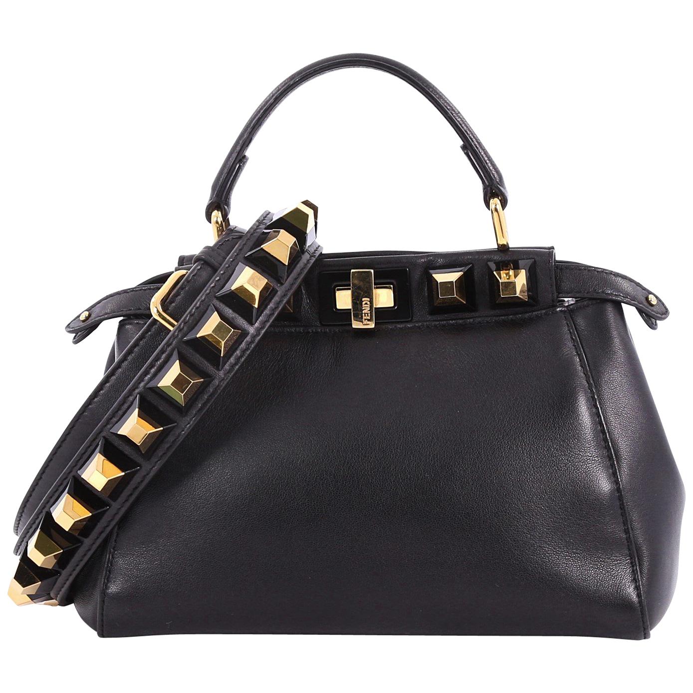 Fendi Peekaboo Handbag Leather with Studded Detail Mini