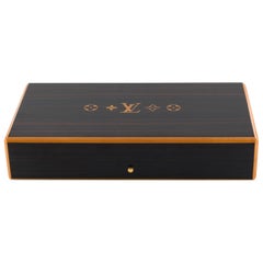 Louis Vuitton Men's Brown Wooden Gold Logo Cigar Humidor Storage Case Box