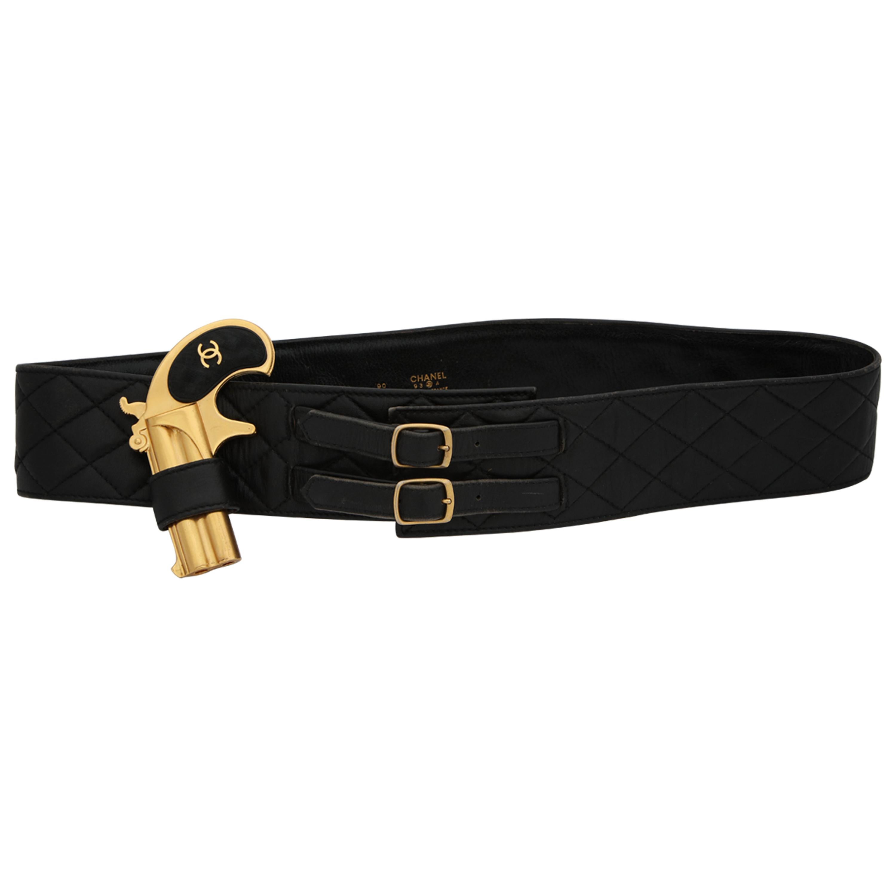 Rare Vintage Chanel Gun Motif Leather Belt For Sale