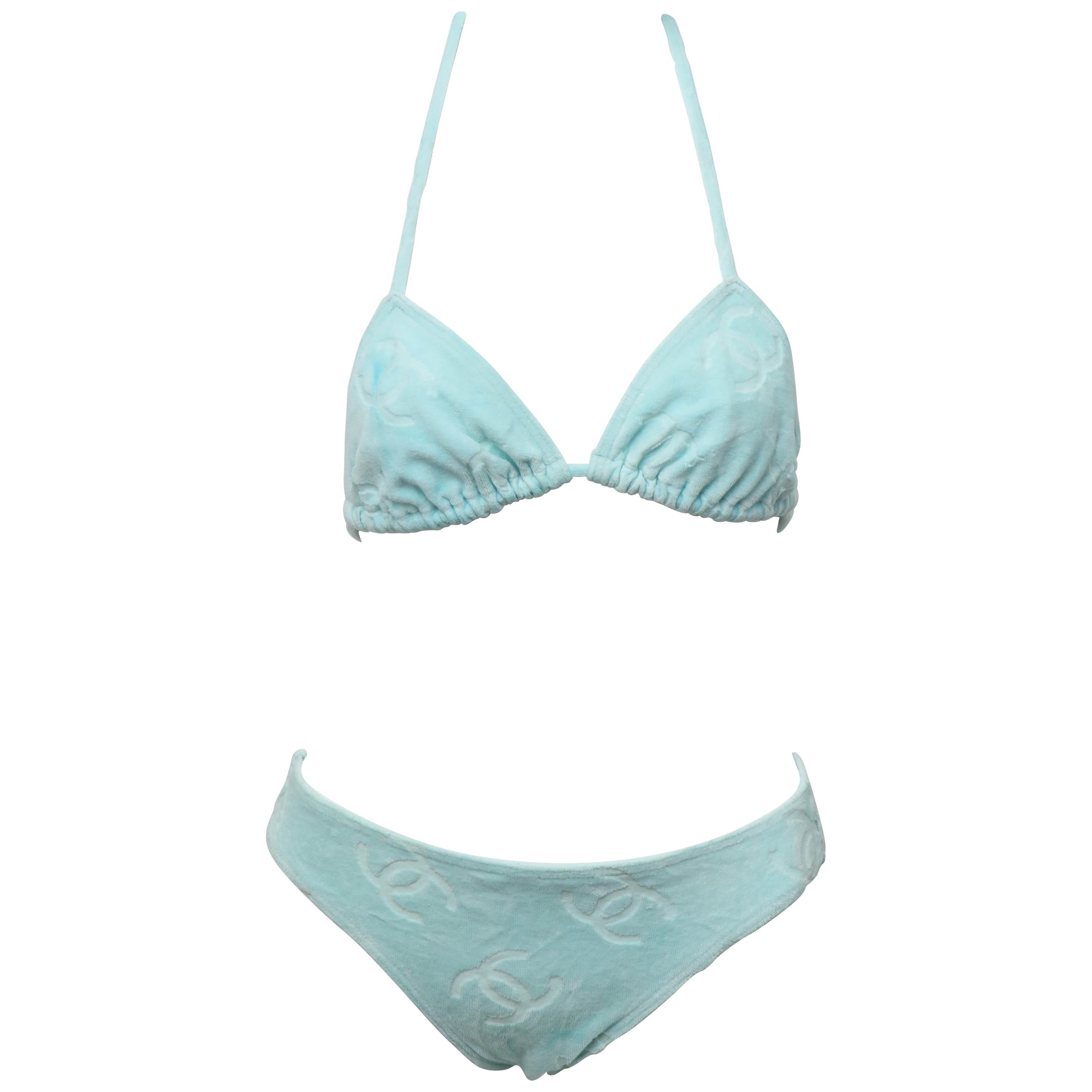 Vintage Chanel 1995 Light Blue Bikini with CC