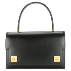 Vintage Hermes Black Leather Evening Gold Stud Top Handle Satchel Kelly Style Bag