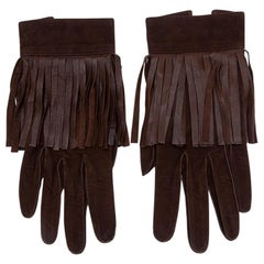 Yves Saint Laurent Suede Fringed Gloves