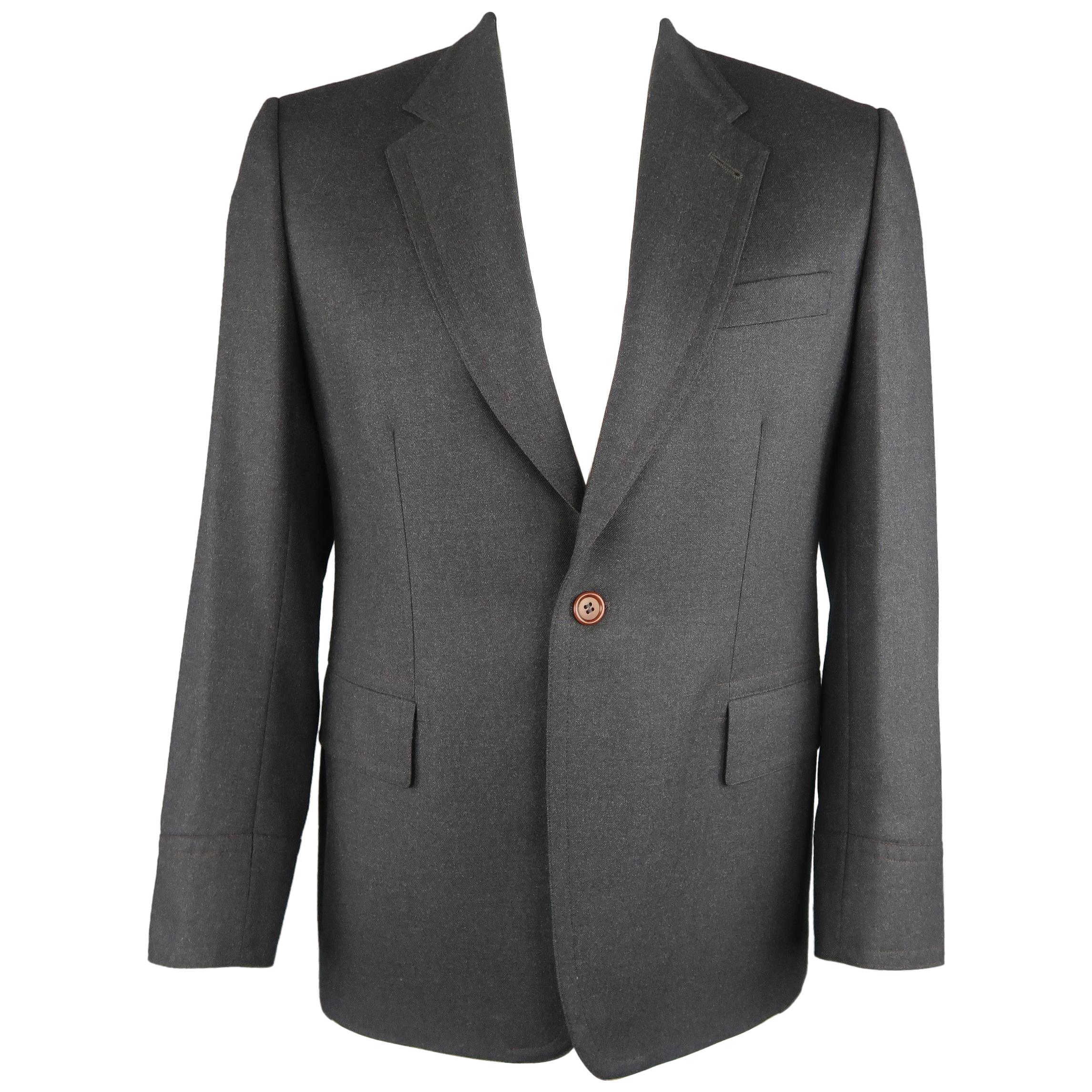 Men's PAUL SMITH 42 Long Charcoal Gray Wool SIngle Button Notch Lapel Sport Coat