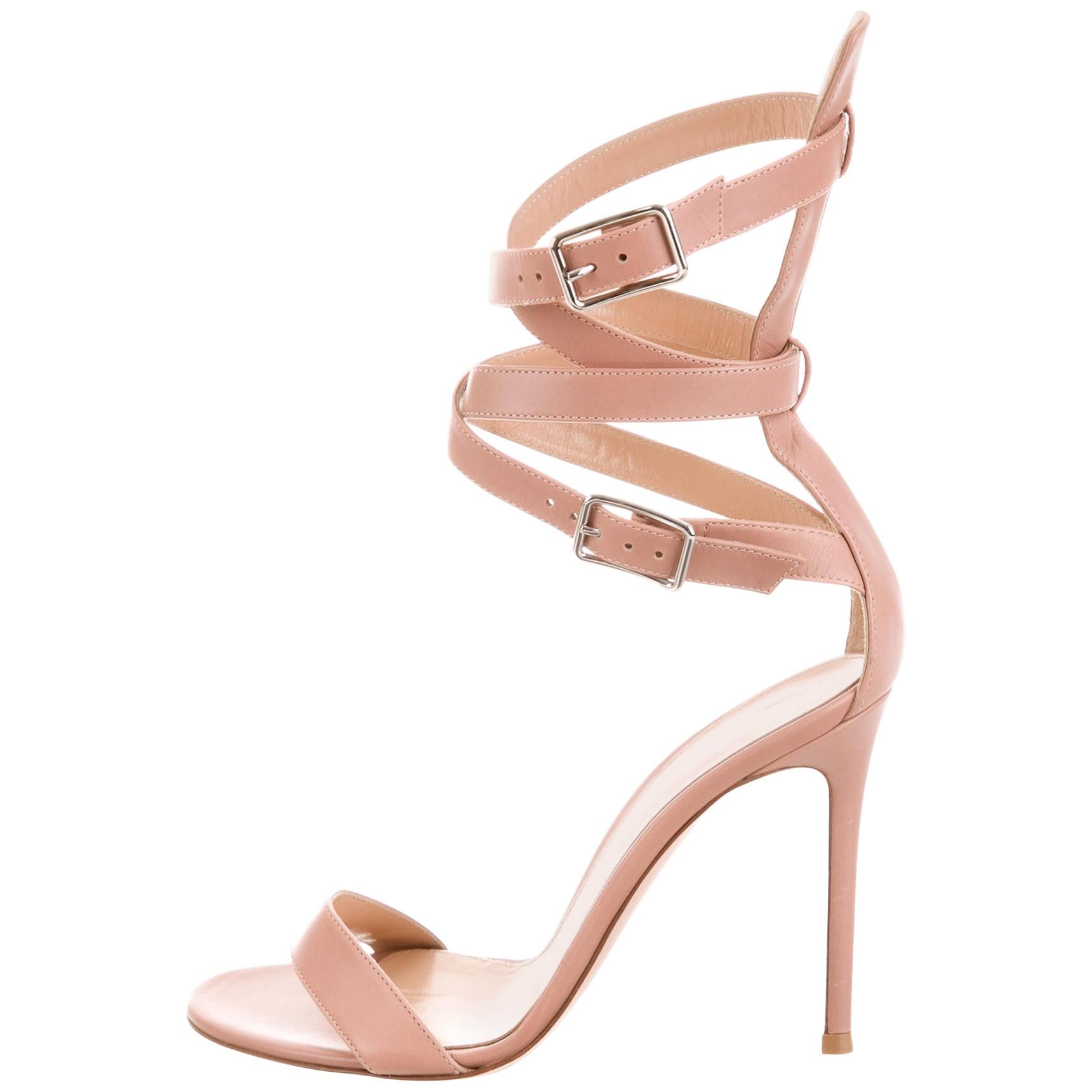 GIANVITO ROSSI NEW Nude Blush Leather Gladiator Strappy Sandals Heels in Box