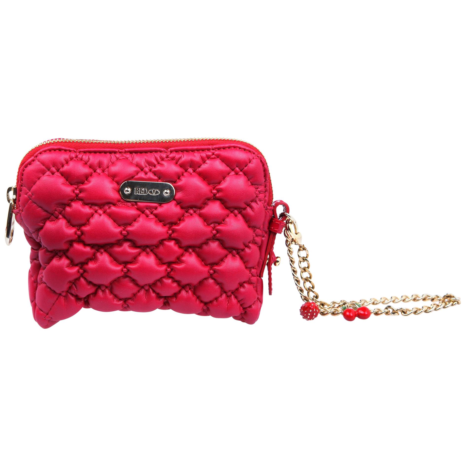 Red Valentino Quilted leather pouch with metal curb chain loop and charms For Sale