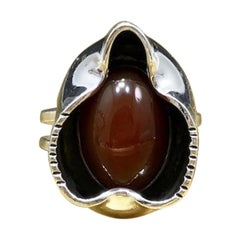 1960s Vintage Modernist Minimalist Sterling Silver Carnelian Ring Mens Gift Idea