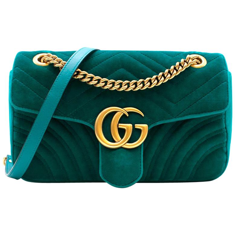 Gucci Small Turquoise GG Marmont Velvet Bag