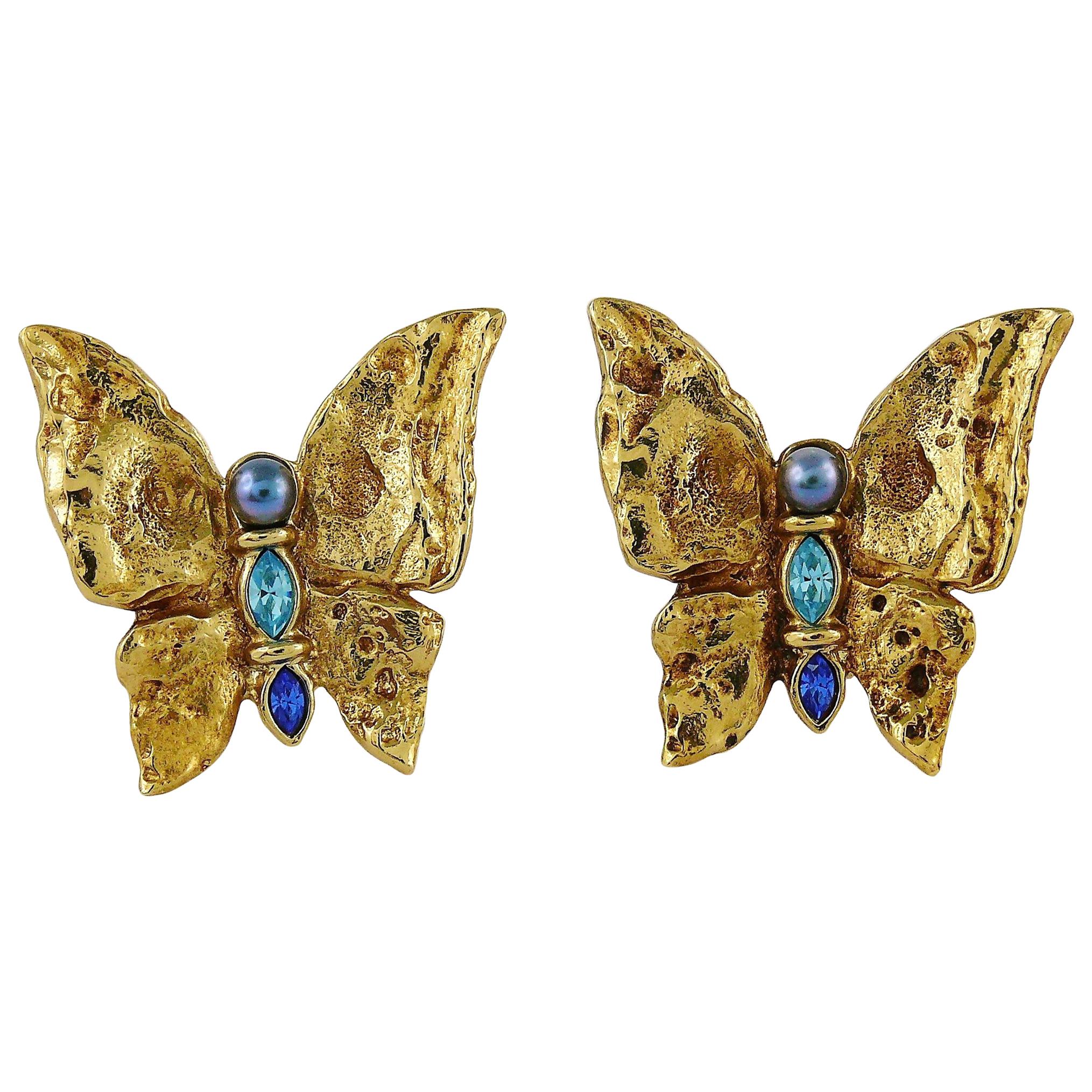 Yves Saint Laurent YSL Vintage Jewelled Butterfly Clip-On Earrings