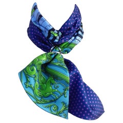 Hermès Silk Scarf Maxi Twilly Cut Astrologie Pois (Dies et Hore) Blue Green Box