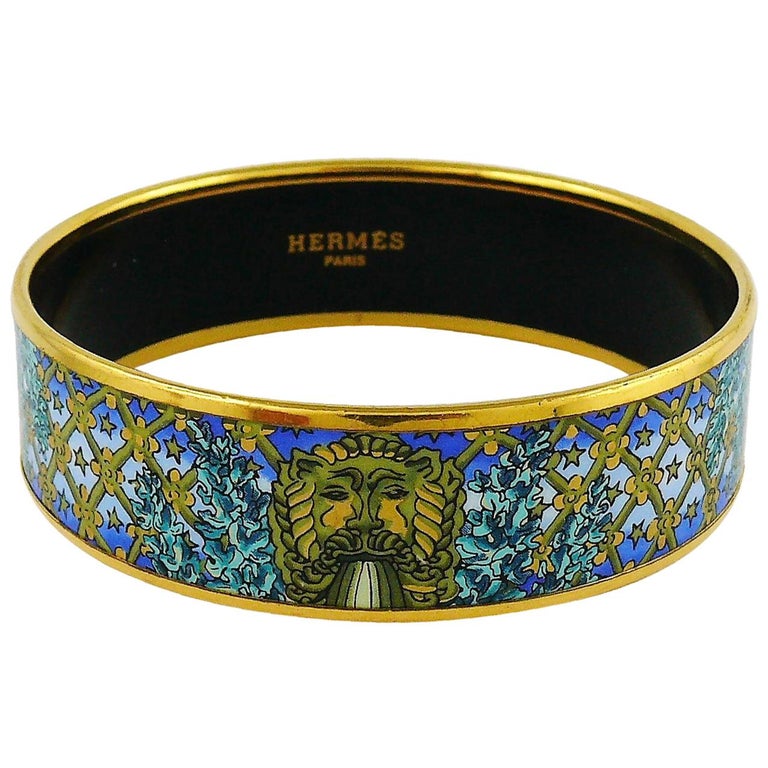 Hermes Vintage Lion Head Fountain Printed Enamel Bangle Bracelet PM (65 ...