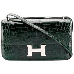 Hermès Vert Fonce Crocodile Constance Elan 25cm Bag