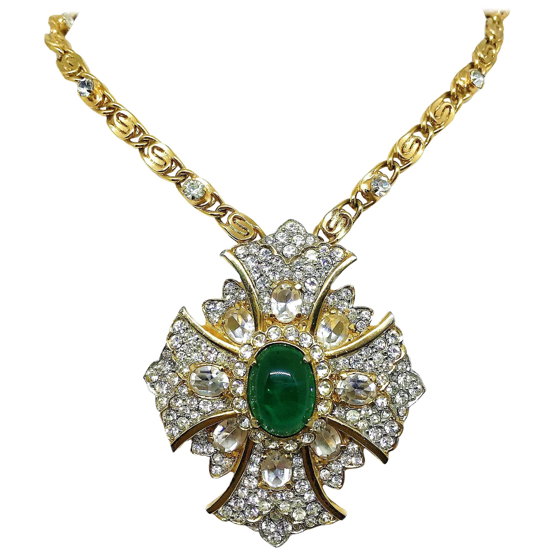Circa 1970s K.J.L. Maltese Cross Pendant Necklace