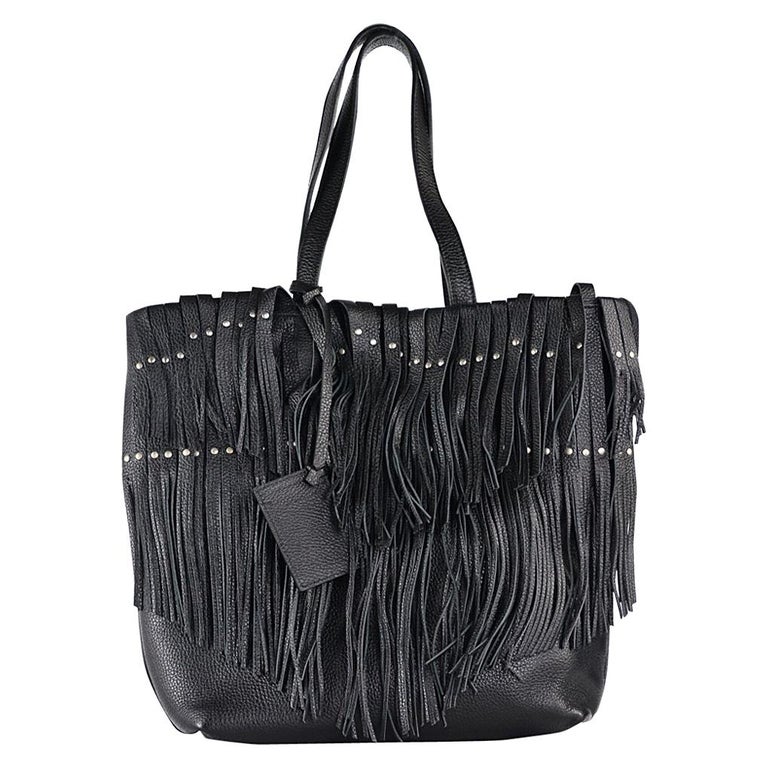 Roberto Cavalli Women S Black Grained Leather Fringe Tote Handbag Roberto Cavalli Women S Black Grained Leather Fringe Tote Handbag For