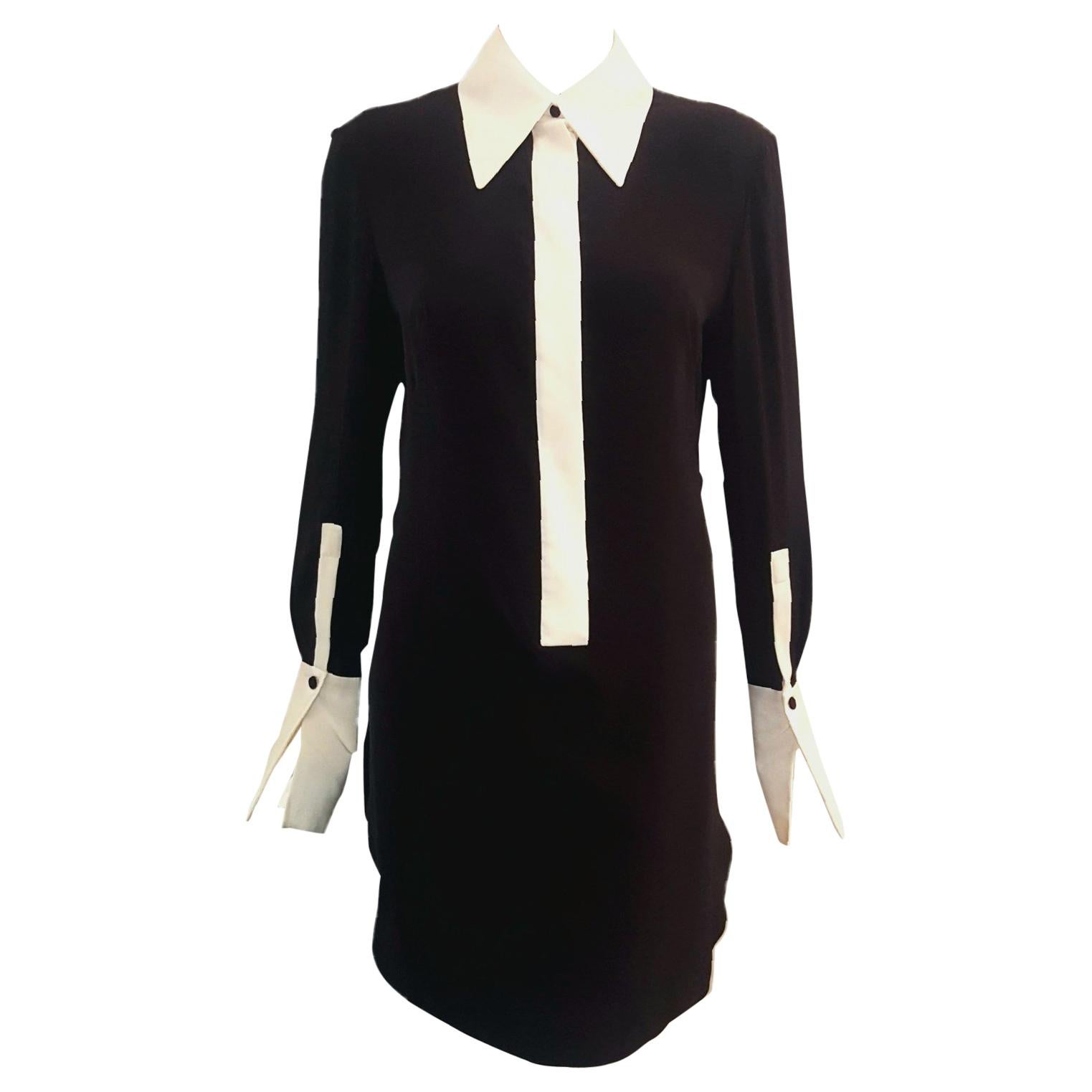 Alexander McQueen Ebony & Ivory Silk Shirt Dress 44 EU For Sale