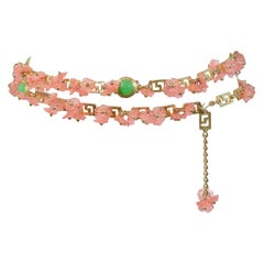 Vintage Gianni Versace 1993 Pink Floral Charm & Green Medusa Greco Belt 1993