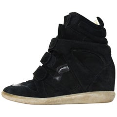 Used Isabel Marant Black Suede Beckett Wedge Sneakers Sz 38