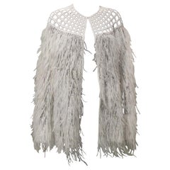 White Organza Beaded Cape with Ostrich Feathers