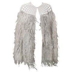 White Organza Beaded Cape with Ostrich Feathers 