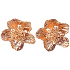 Oscar de la Renta Oscar de la Renta Bold Rose Gold Blume Knopf Clip auf Mode Ohrringe