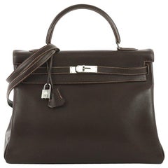 Hermes Kelly Handbag Havane Gulliver with Palladium Hardware 35