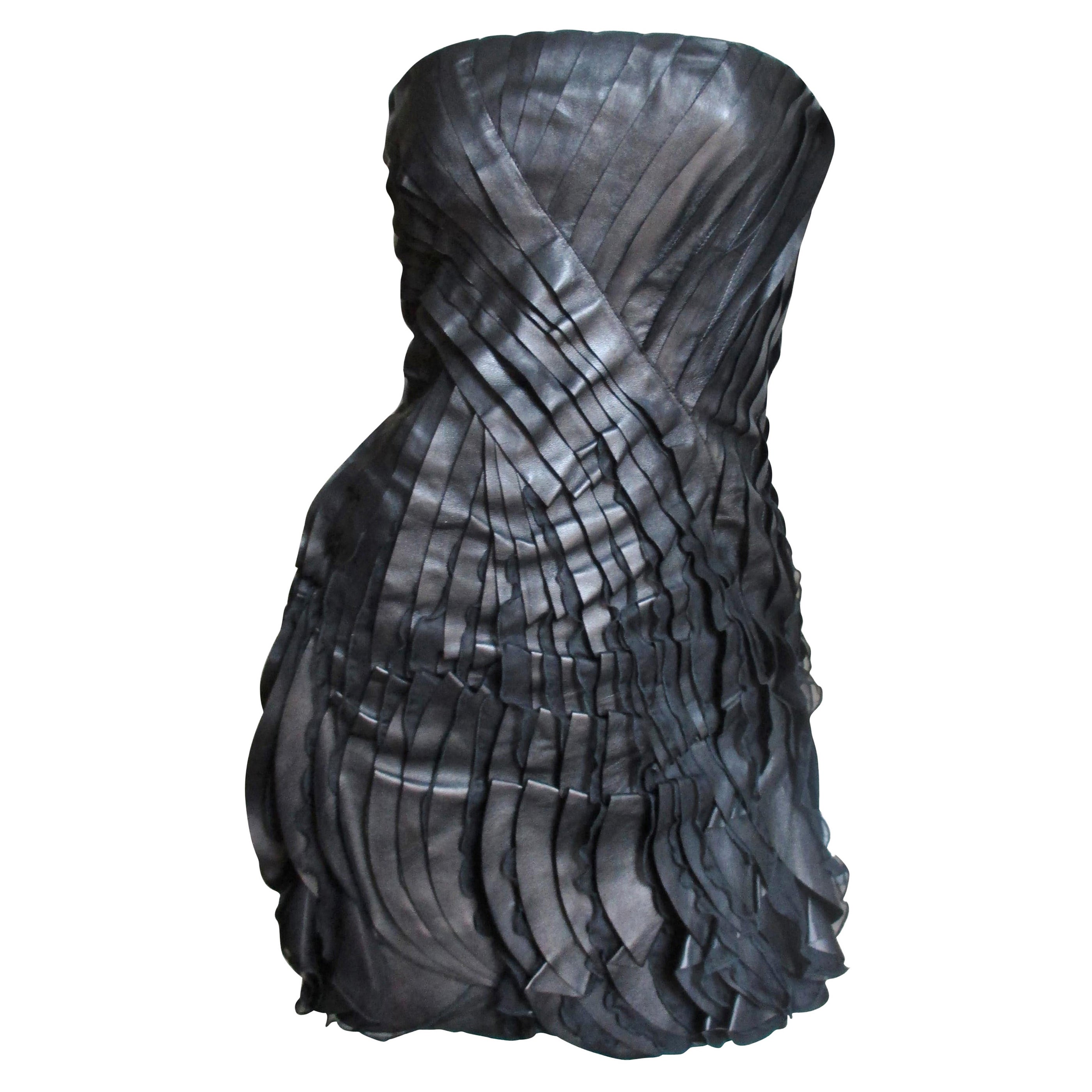 Valentino Leather and Silk Strapless Dress For Sale