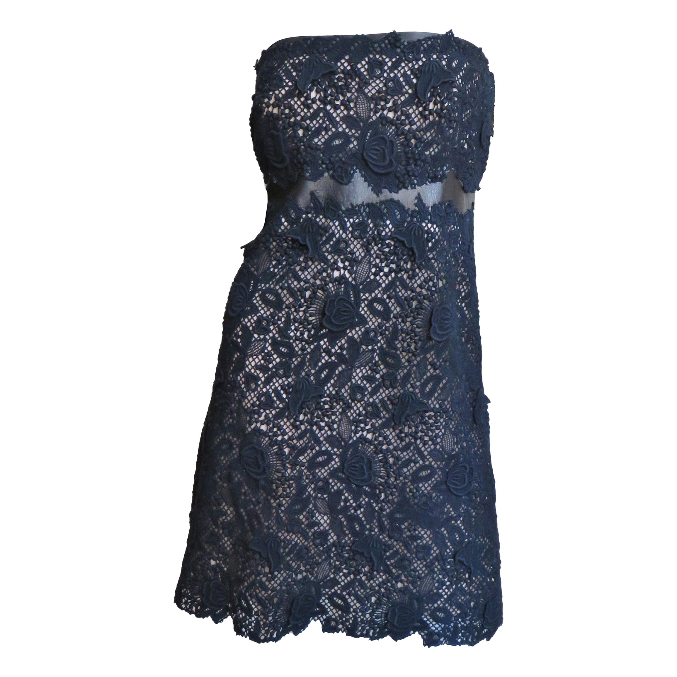 Valentino New Lace and Leather Strapless Dress For Sale