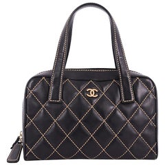 Chanel Surpique Zip Around Satchel Quilted Leather Medium