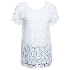 Valentino T-Shirt Couture Off White Beaded Floral Lace Top M