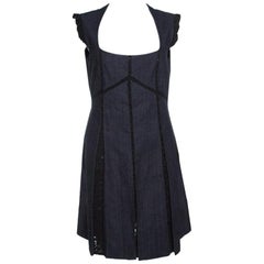 Miu Miu Indigo Dark Wash Denim Contrast Lace Insert Sleeveless Dress M