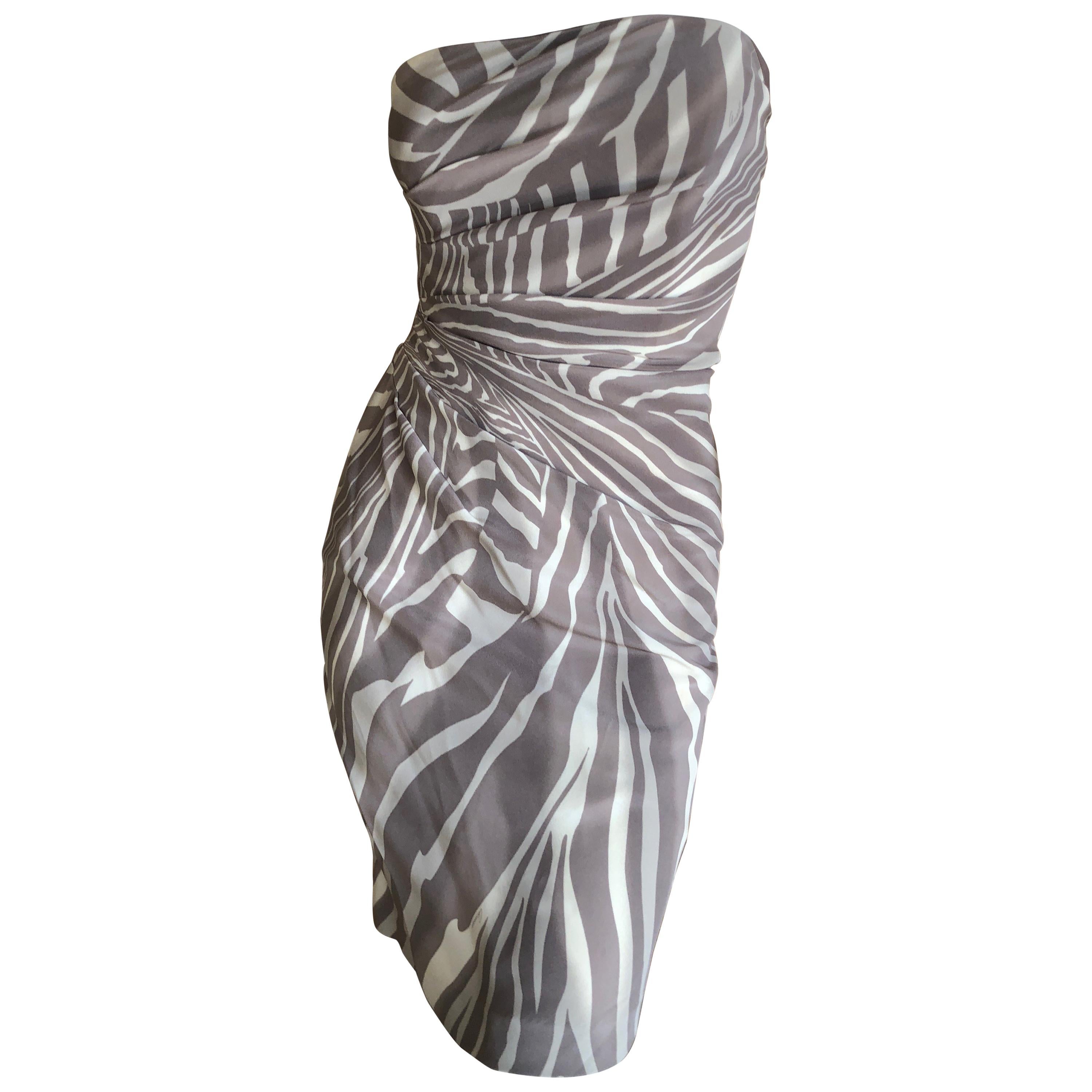 Gucci by Tom Ford Silk Strapless Zebra Pattern Mini Dress Size 38 For Sale