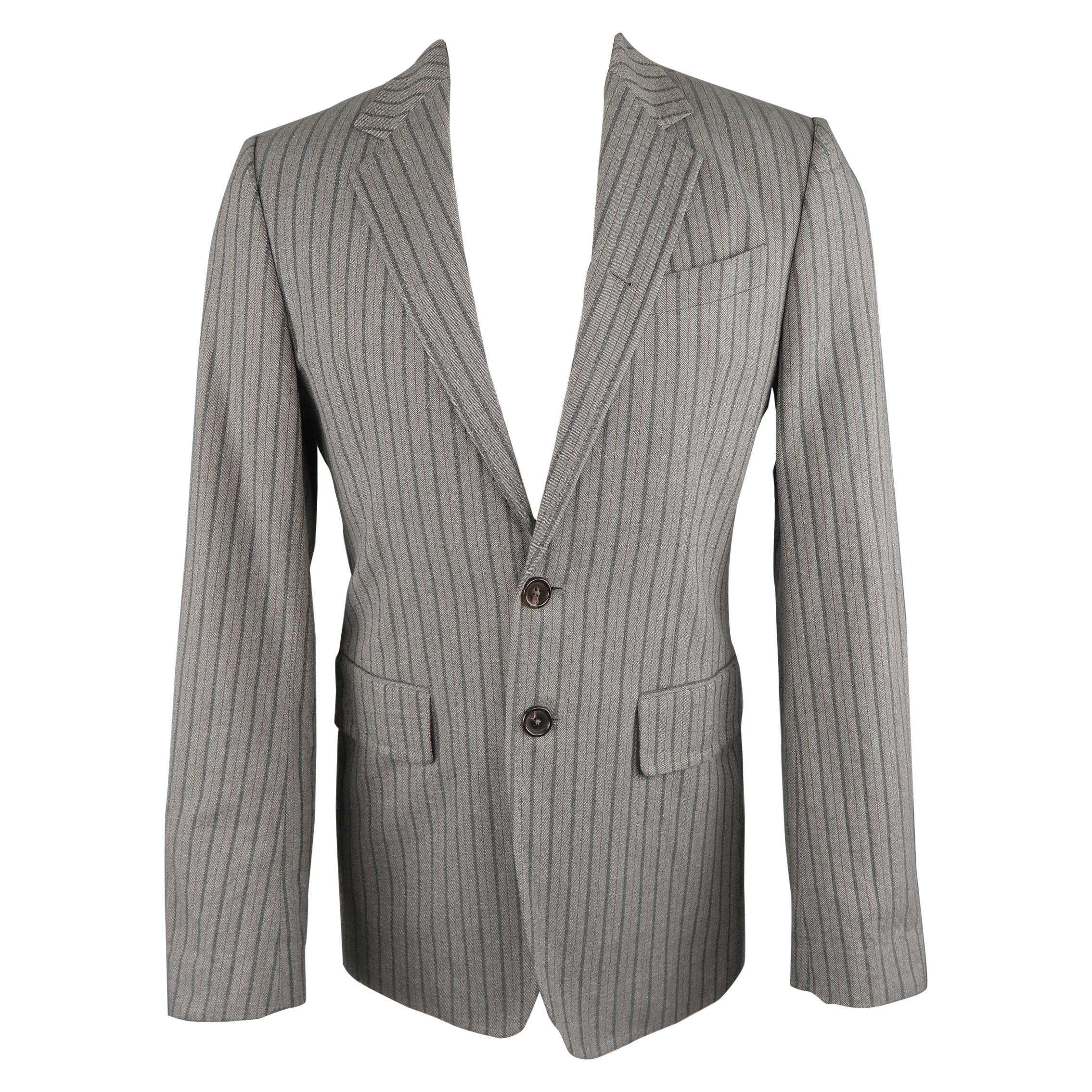 ANN DEMEULEMEESTER 38 Light Gray Striped Cotton Blend Notch Lapel Sport Coat