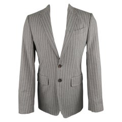 Vintage ANN DEMEULEMEESTER 38 Light Gray Striped Cotton Blend Notch Lapel Sport Coat