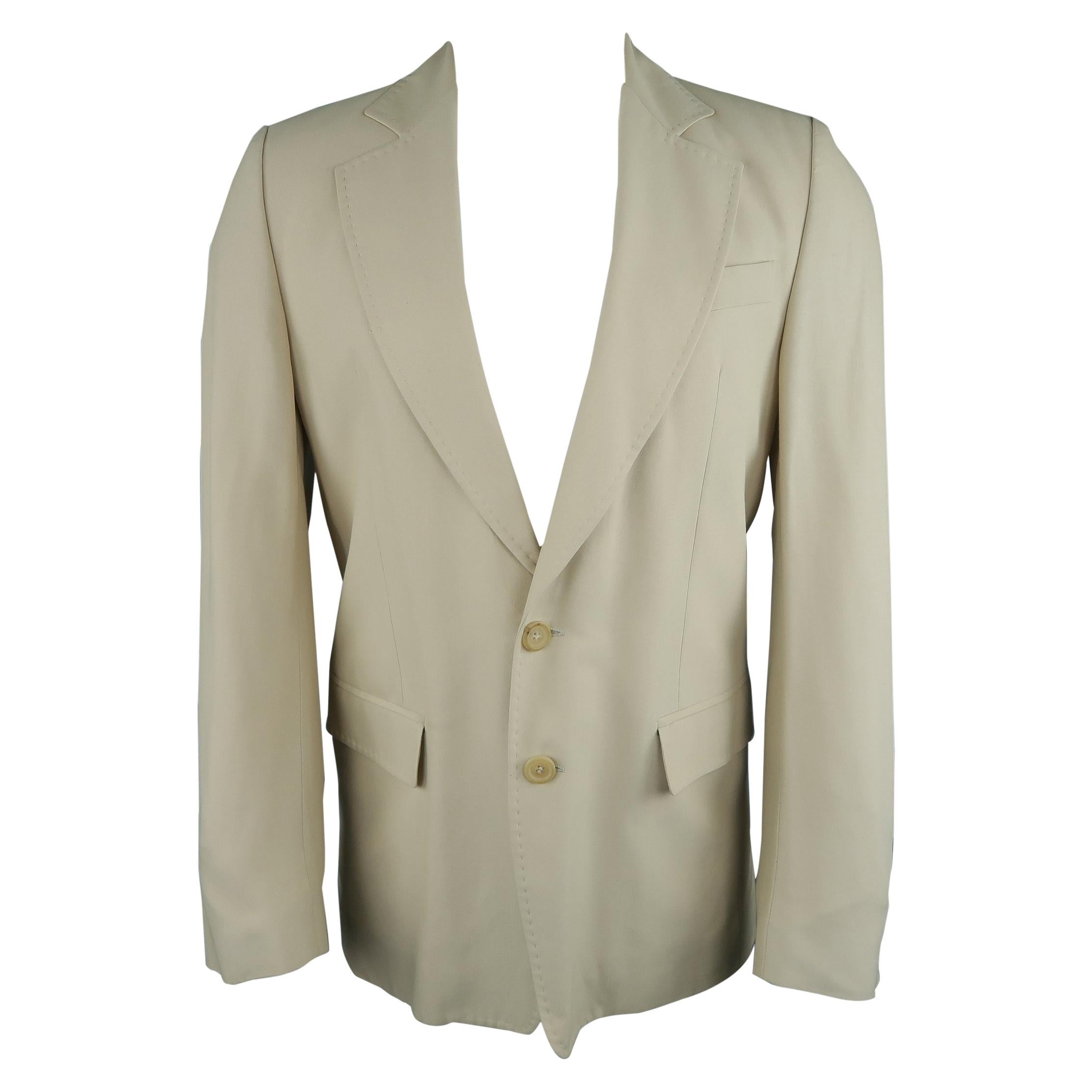 ANN DEMEULEMEESTER 38 Khaki Rayon / Cotton Notch Lapel Sport Coat