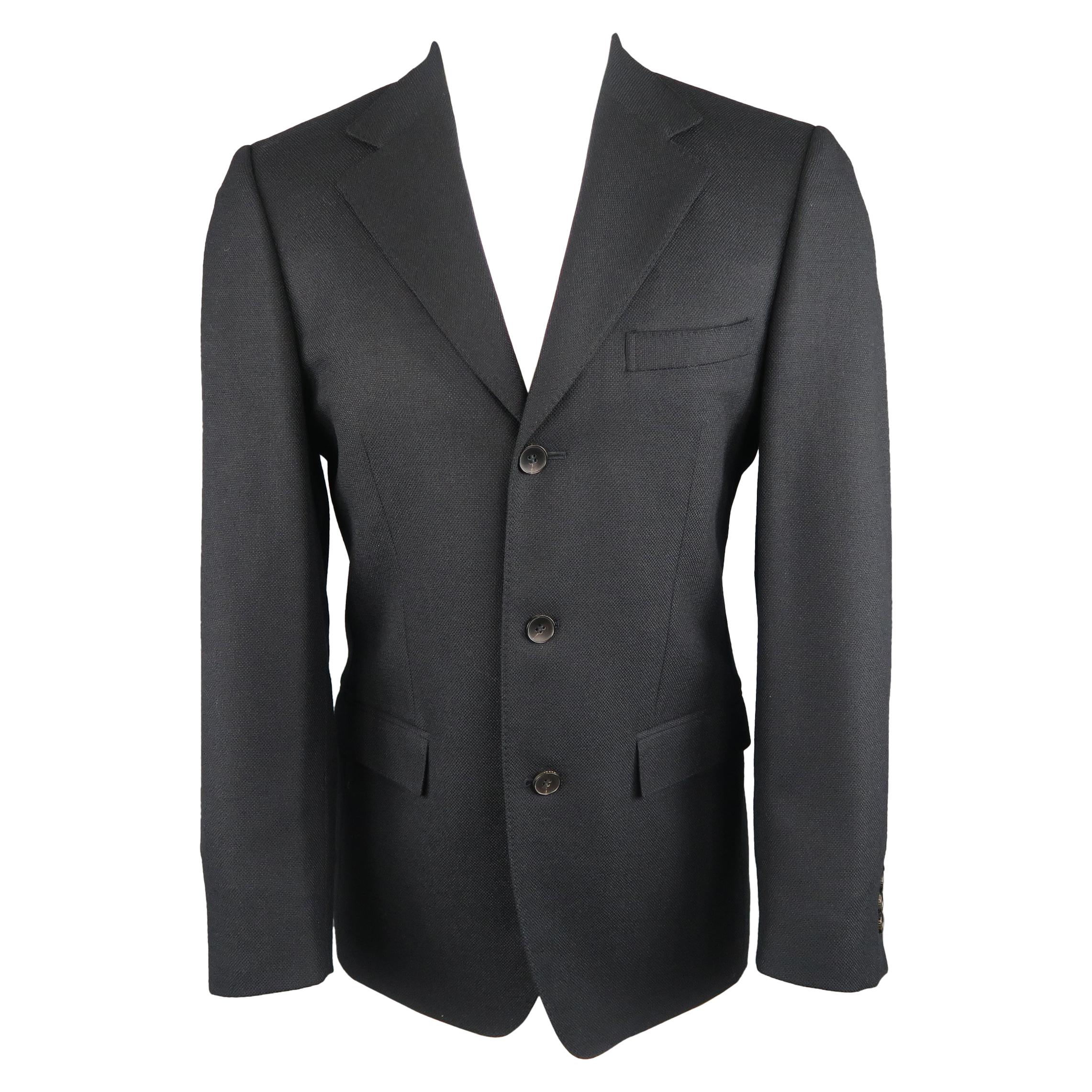 GUCCI 36 Navy Woven Wool / Mohair Notch Lapel Sport Coat