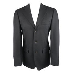GUCCI 36 Navy Woven Wool / Mohair Notch Lapel Sport Coat