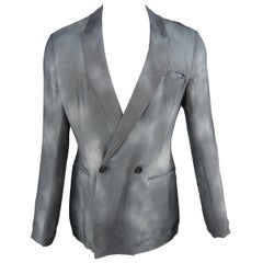 Retro  EMPORIO ARMANI 40 Slate Dyed Rayon Peak Lapel Double Breasted Jacket