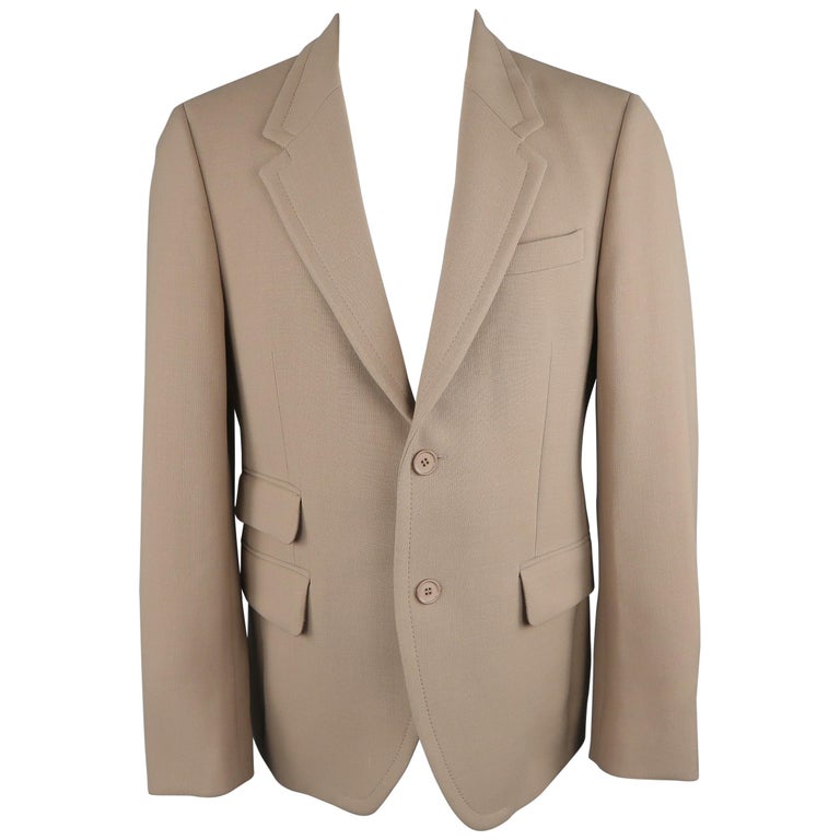 PRADA 42 Tan Solid Wool Notch Lapel Two Button Sport Coat For Sale at ...