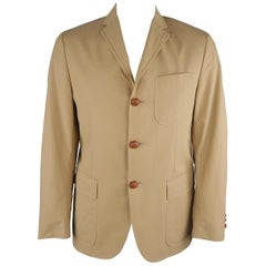 RALPH LAUREN 42 Khaki Solid Cotton Braided Leather Button Sport Coat