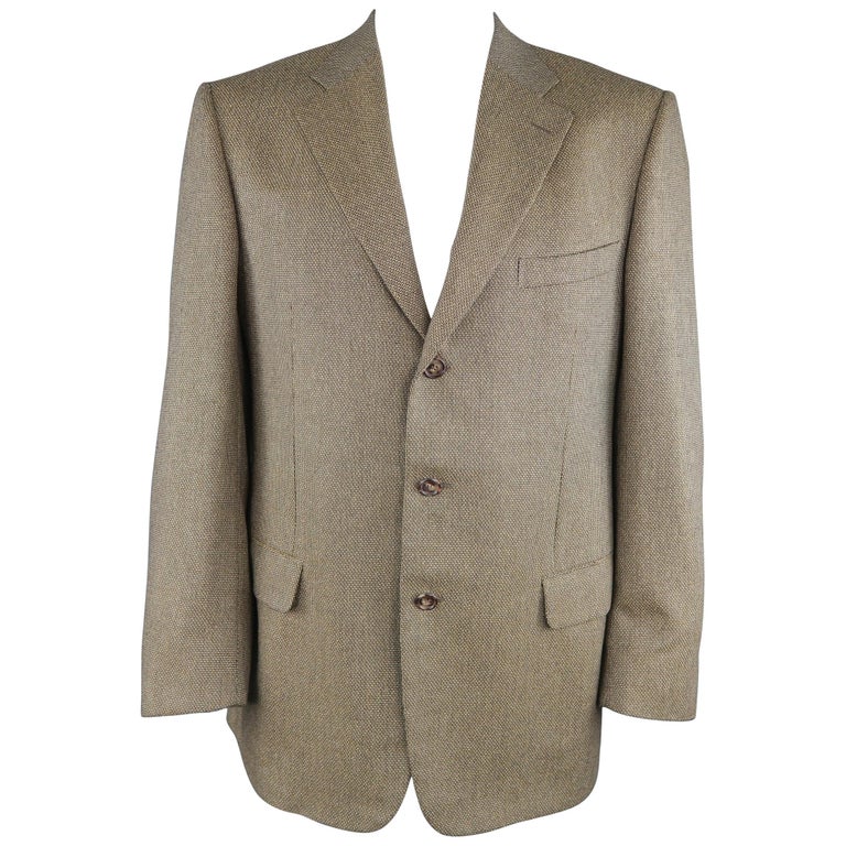 ERMENEGILDO ZEGNA 44 Tan Woven Silk / Wool Nailhead Sport Coat For Sale ...