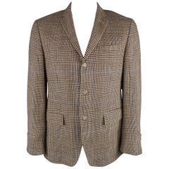 RALPH LAUREN 42 Beige & Brown Glenplaid Blue Windowpane Flax Sport Coat