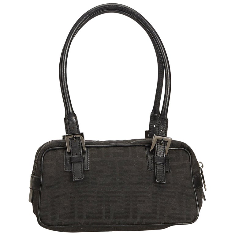 Fendi Black Zucchino Canvas Handbag For Sale at 1stDibs
