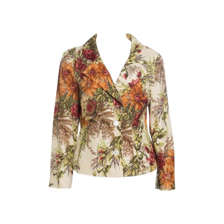 Dolce and Gabbana Cream Floral Printed Silk Knit Blazer M