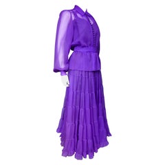 A  French Purple Organza Couture Skirt and Blouse Set Circa 1970