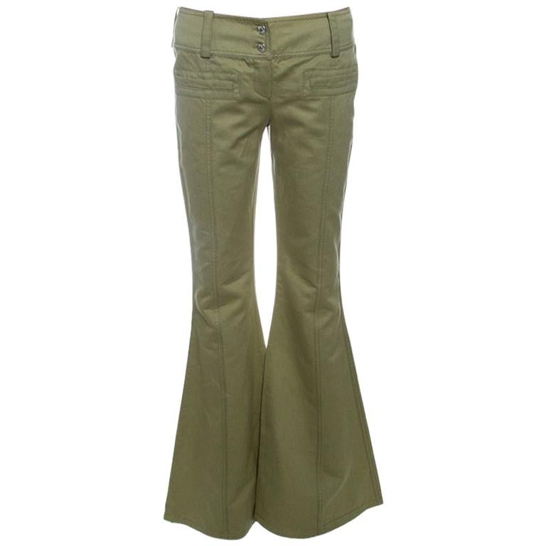 Dior Boutique Vintage Khaki Green Cotton and Linen Flared Pants S