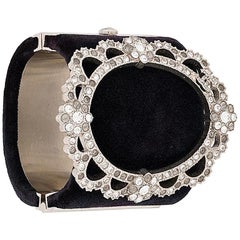 Chanel 2015's Black Velvet Crystals Cuff Bracelet
