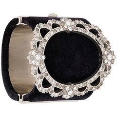 Chanel 2015's Black Velvet Crystals Cuff Bracelet