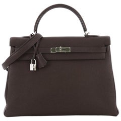 Hermes Kelly Handbag Ebene Vache Liegee with Palladium Hardware 35