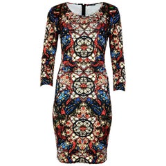 Alexander McQueen Long-Sleeve Stained Glass Print Dress Sz 42
