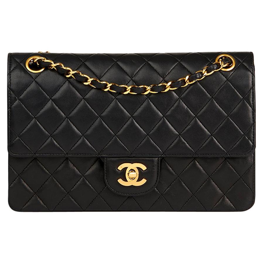 1992 Chanel Black Quilted Lambskin Vintage Medium Classic Double Flap Bag