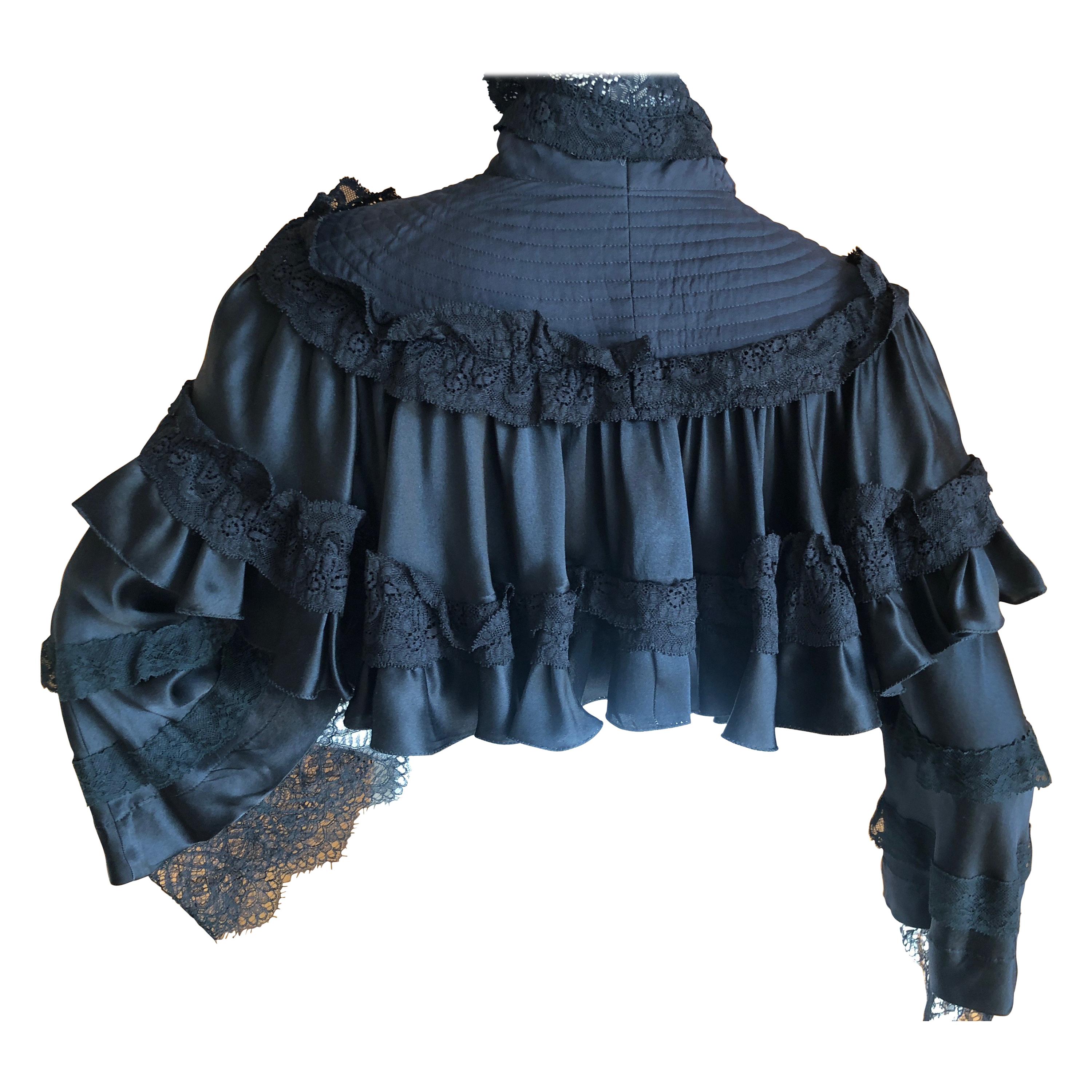 Roberto Cavalli for Just Cavalli Vintage Black Silk Victorian Style Cape Jacket For Sale